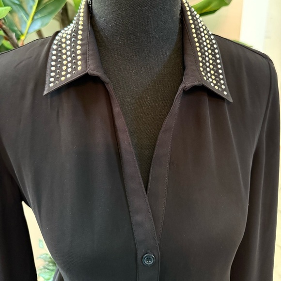 Forever 21 Tops - Career Multi Colored Metal Stud Embellished Black Collar Button Down Shirt Blous